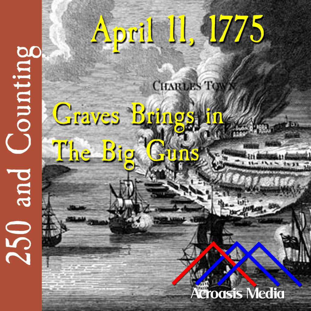 Cover Art for April 11, 1775: "View of the Attack on Bunker's Hill with the Burning of Charlestown, Engraving by Lodge. The Somerset is among the ships in the image.