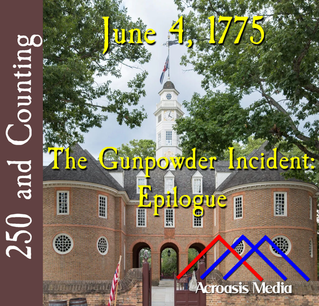 Cover art for June 4, 1775: Photo of the House of Burgesses in Williamsburg, VA. This is the side facing Francis Street.
