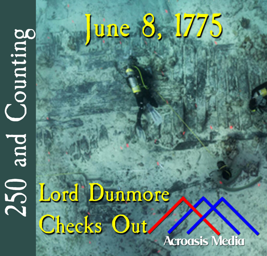 Cover art for June 8, 1775: divers swim above the exposed timbers of the HMS Fowey, but not the one mentioned in this episode.