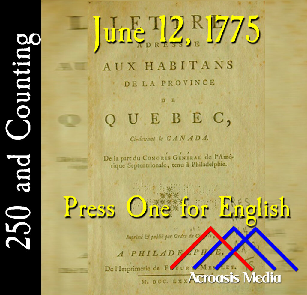 Cover art for June 12, 1775: The cover of the first of the letters directed at citizens of Canada, ca. 1774.