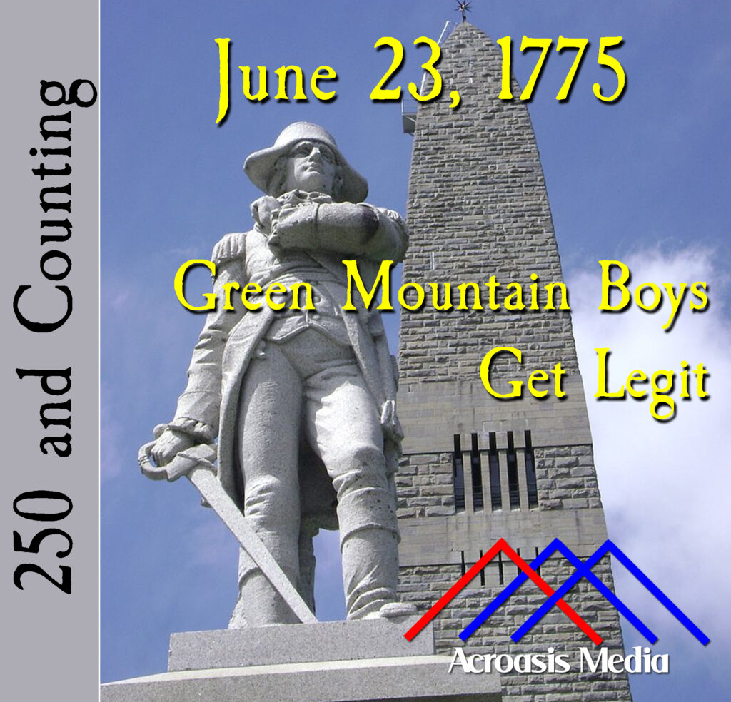 Cover art for June 23, 1775: Statue of Seth Warner outside the Bennington Battle Monument. Photo by Hunter Kahn for the French edition of Wikipedia.