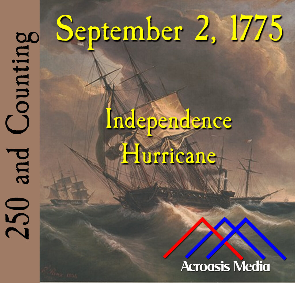 Cover art for September 2, 1775: "Sailing Ship in Storm," by Frederick Roux, 1869. Via Artvee.com