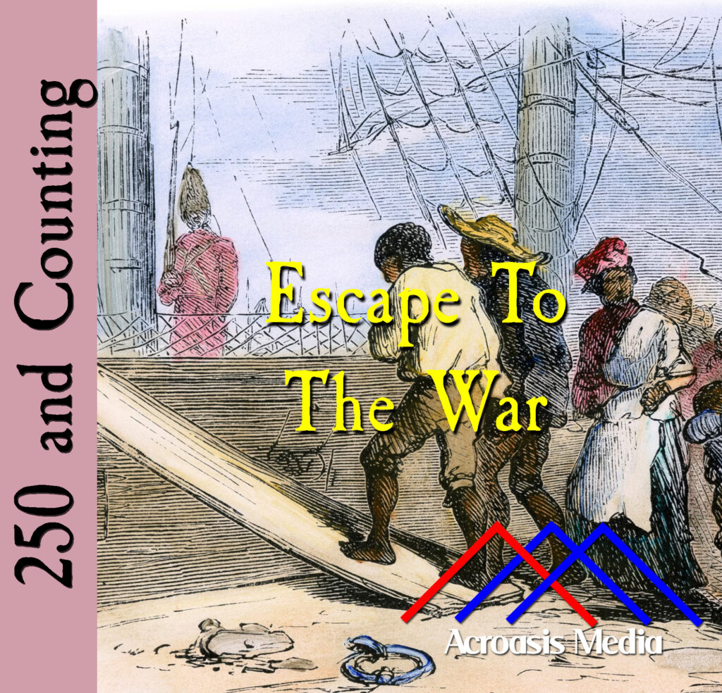 Cover art for November 26, 1775: colorized image of slaves being corralled by British soldiers (yeah, we cheated on this one.) via NYPL digital archives.