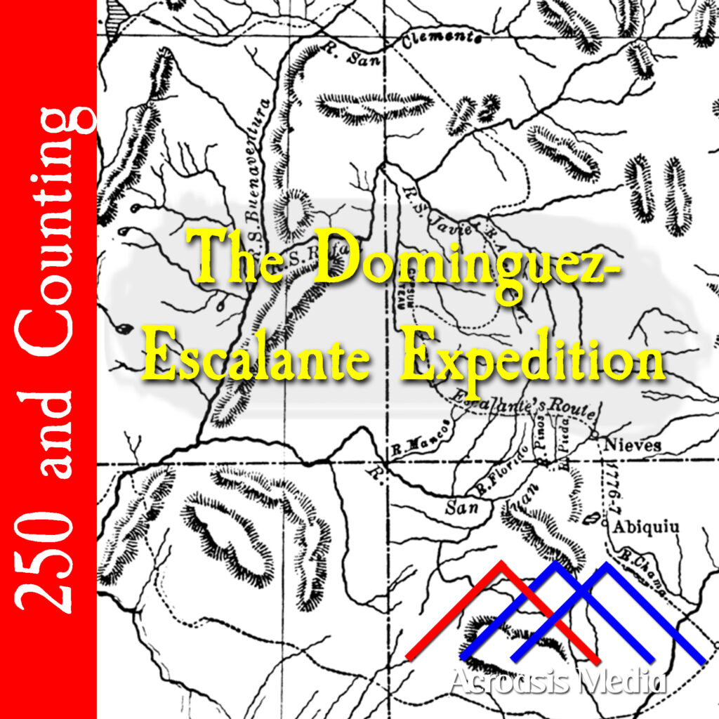 Cover art for September 23, 1776: map of the expedition's route across the Colorado Plateau. from Bancroft's History of Utah, 1540-1886 (1889). via Wikimedia Commons.